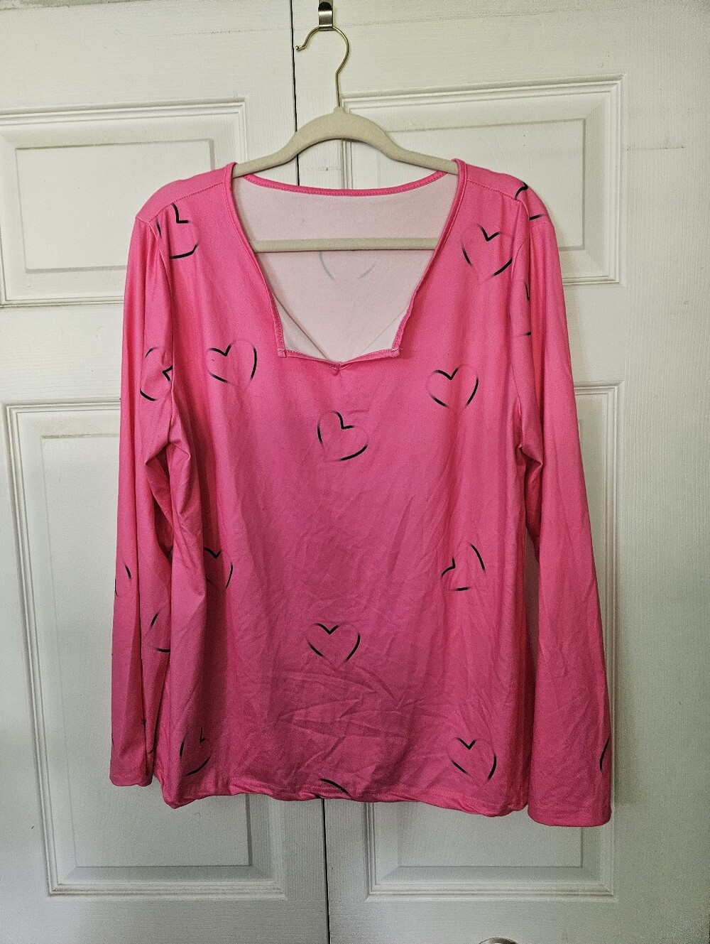Pink Heart-Print Long Sleeve Women's Top